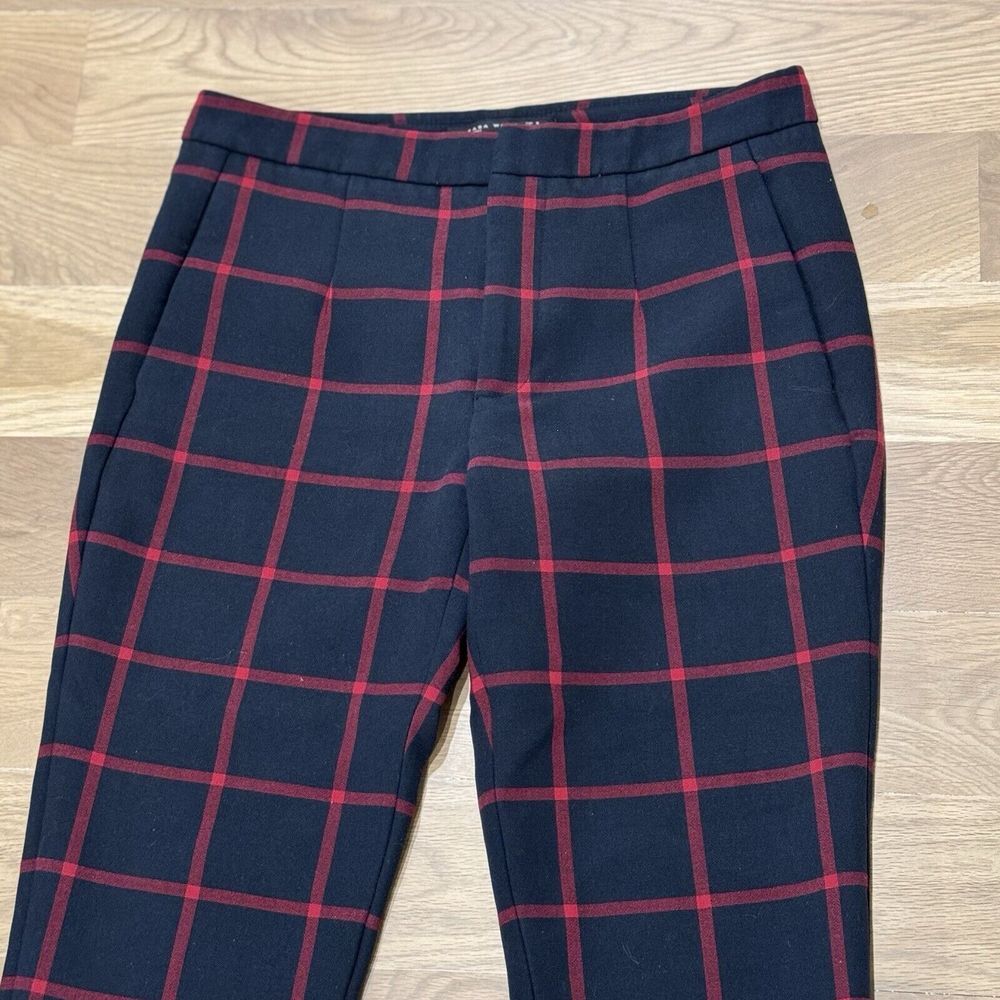 ZARA Checkered Plaid Ankle Dress Pants‎ Trousers-Medium-Blue/Red - Picture 5 of 9